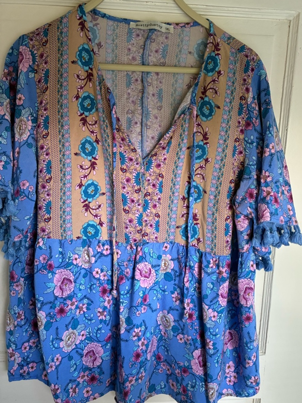 Blue Floral V-Neck Tunic